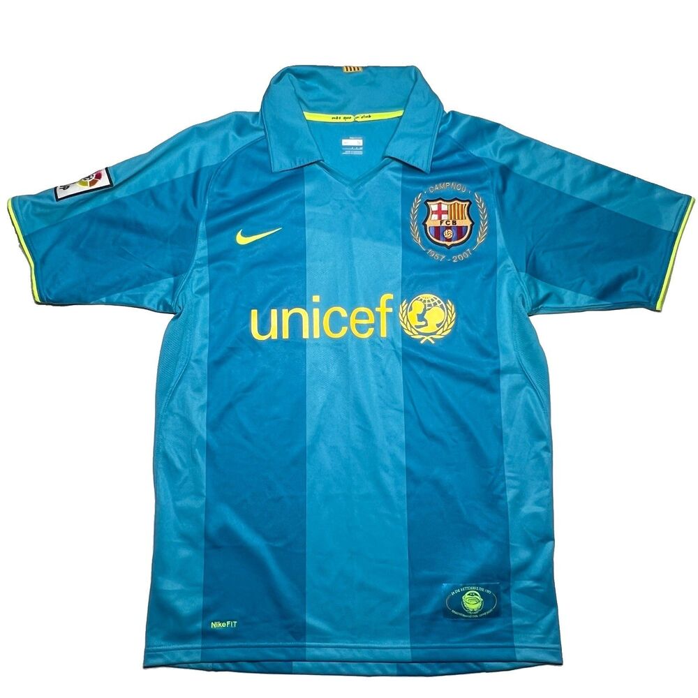 FC BARCELONA  BARCA 2007-08 Away Soccer Shirt Football Jersey Nike Men's Size S